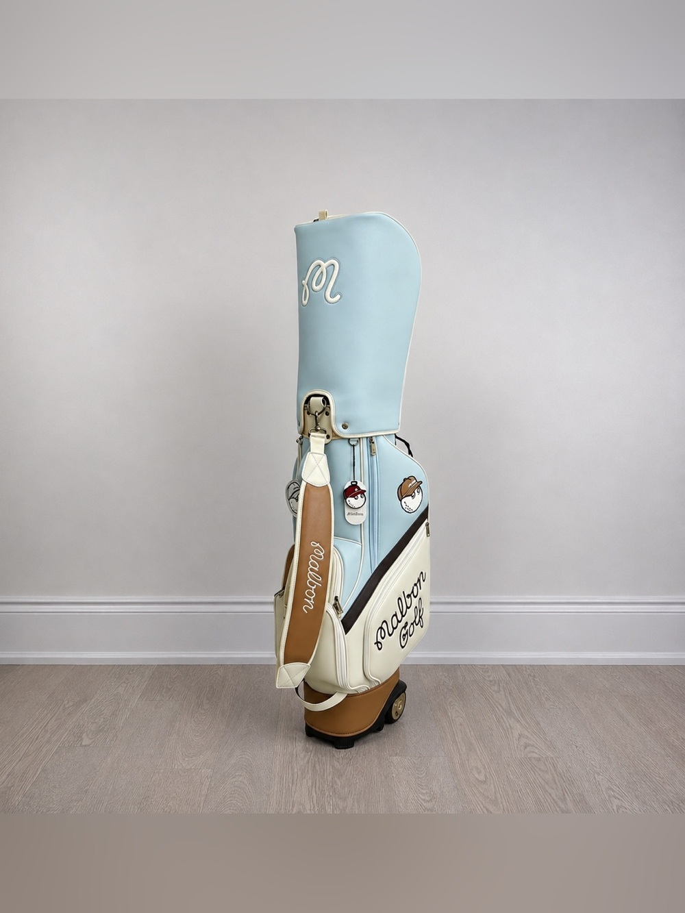 Malbon Golf Cart Bag | Premium PU Leather | Light Blue / Cream / Brown